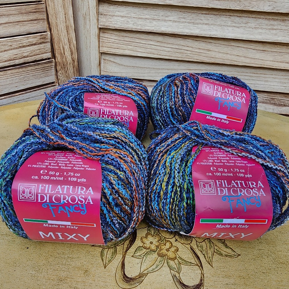 Filatura Di Crosa Mixy Blue 50g Multi Viscose Blend Yarn 4 Skeins Made in Italy